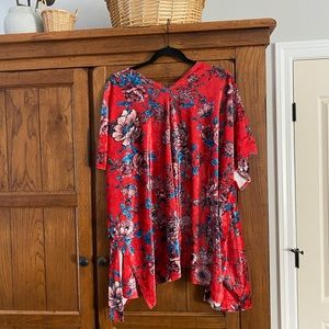 Velvet red floral kimono. Like new. Pet and smoke free home.